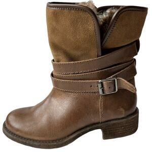 Lucky Brand Boots Declann Tan Brown Leather Suede Faux Fur Women's Size 6.5M
